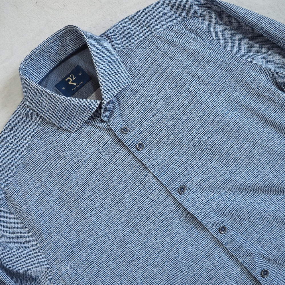 R2 Sz 15.5 Blue Patterned Dress Shirt 100% Cotton